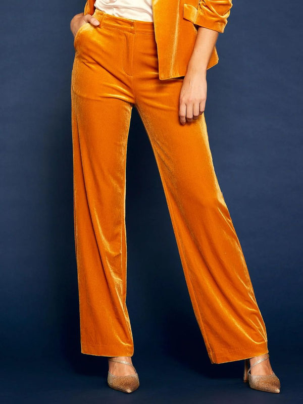 Yellow fashion velvet pants