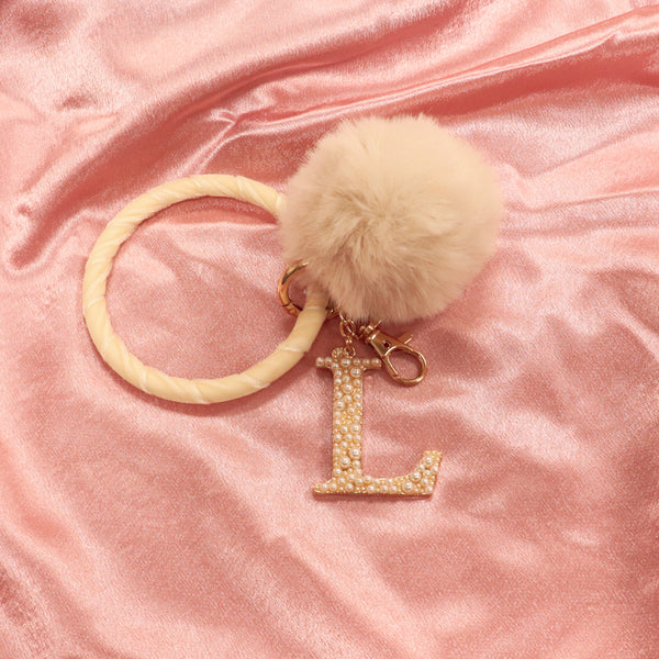 Pom Pom Initial Key Ring - V - Leona