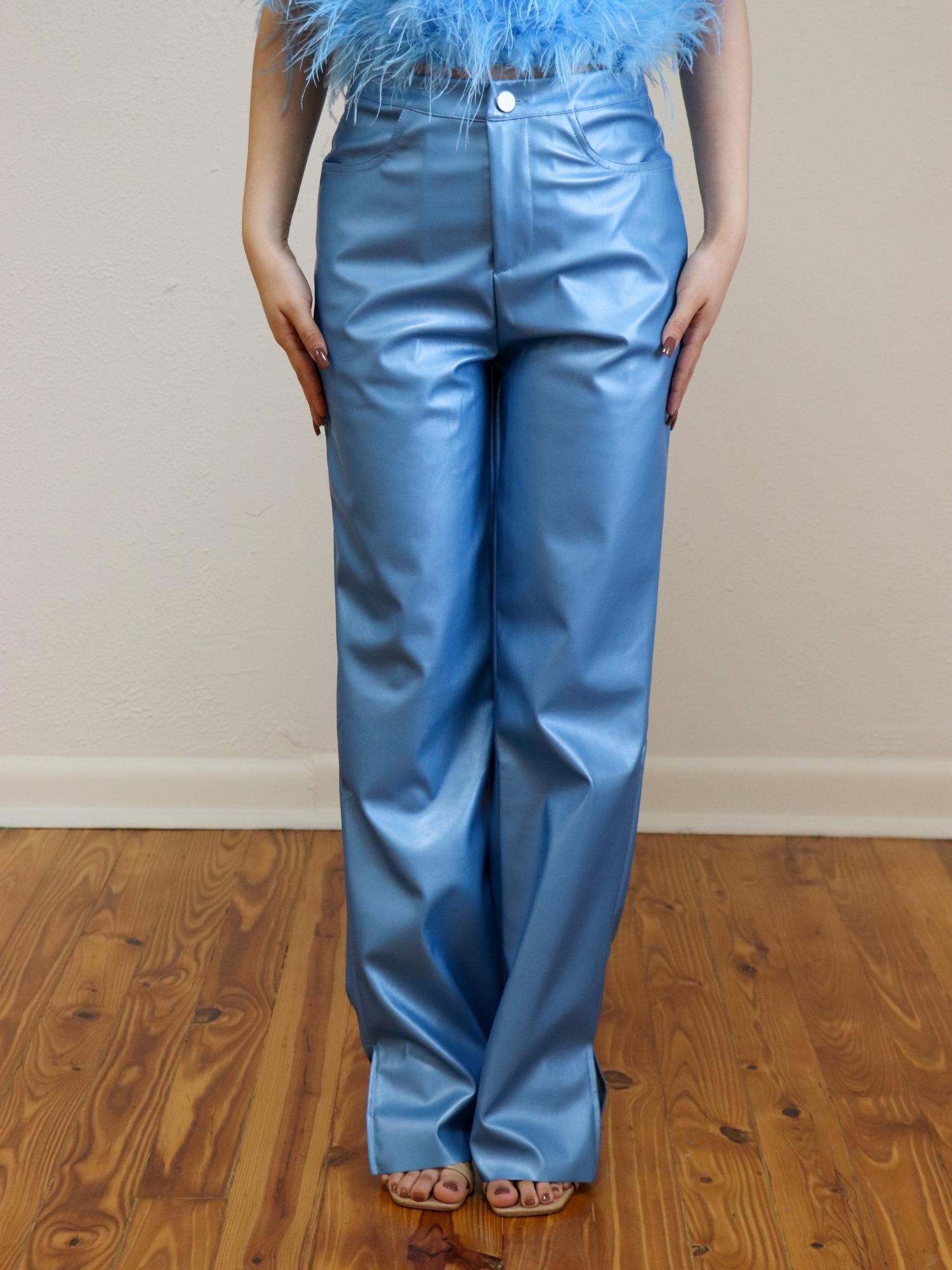 UOYQAS Women Faux Leather Pants Straight Wide Leg High Waist Metallic  Shinny Disco Pants with Pockets, Blue, Small : : Clothing, Shoes &  Accessories